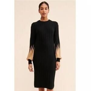 Callahan Knitwear Melli Crewneck Black and Gold Knit Midi Dress